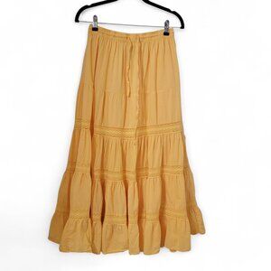 Kommotion NY Size M Sunflower Yellow Boho Tiered Lace Detail Maxi Skirt